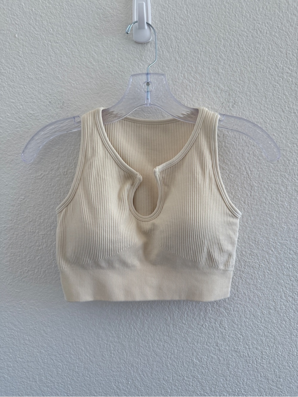 Ribbed Sports Bra Tank Crop Top in Cream
